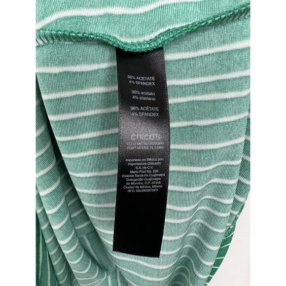 Chicos Travelers Top 2 Large Slinky Knit Green Stripe 3/4 Sleeve Asymmetric - Picture 4 of 7